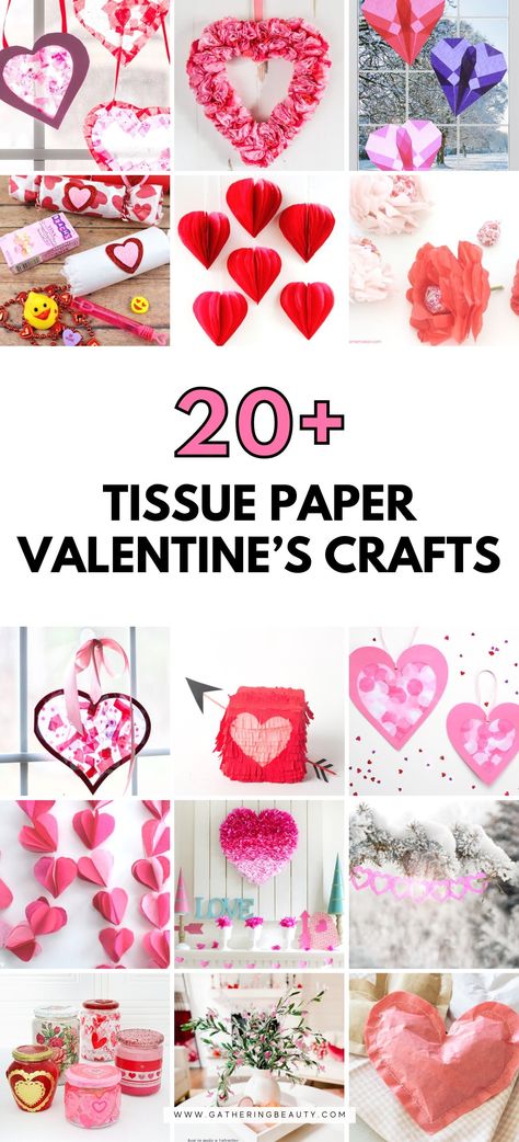 20+ Tissue Paper Valentine's Crafts — Gathering Beauty Tissue Paper Valentine Craft, Paper Suncatchers, Tissue Paper Hearts, Tissue Paper Flowers Easy, Flowers Tissue Paper, Paper Wreath Diy, Valentine Paper Crafts, Flowers For Valentines Day, Tissue Paper Crafts