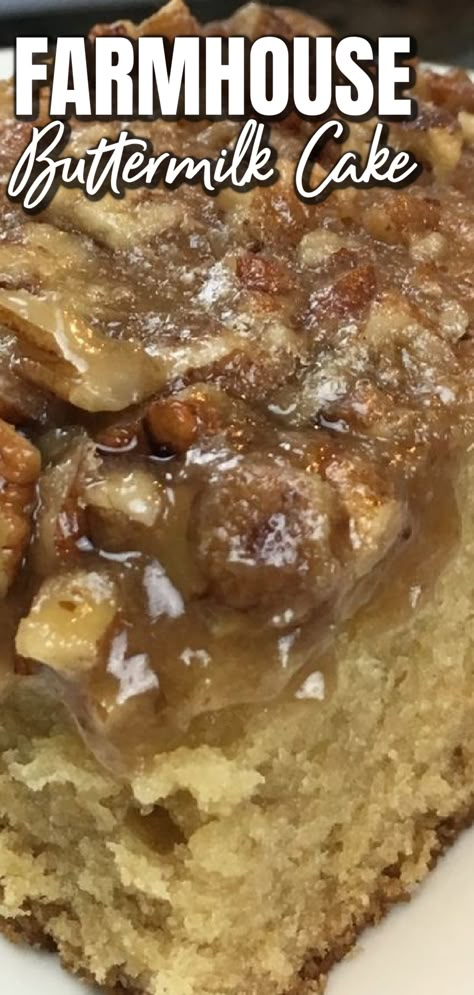 This image shows a close up photo of Farmhouse Buttermilk Cake. Brown Sugar Cakes, Coffee Cake Recipes Easy, Pecan Topping, Buttermilk Cake, Buttermilk Recipes, Homemade Cake Recipes, Coffee Cake Recipes, Just Cakes, Moist Cakes