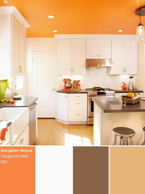 10 Ways to Decorate With Tangerine | HGTV Front Doors Colors, Doors Colors, Yellow Furniture, Tangerine Color, Orange Kitchen, Paint White, Classic Farmhouse, House Color Schemes, Home Office Inspiration