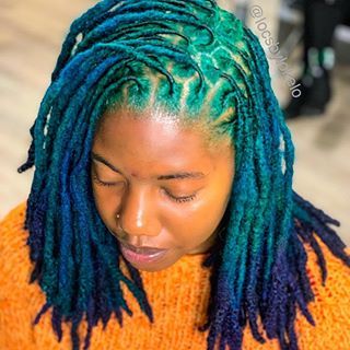 This collaboration was 🔥🔥🔥@harajukupinki ✖️ @richmindsett👉🏾Color 🎨: Ocean Blues 🌊👉🏾Color brand: @kisscolors👉🏾Stylist: @harajukupinki 💞👉🏾Colorist: @richmindsett 🌈Book the winning team. 💪🏾🙌🏾click the link in there bio to book!.......she’s S N A T C H E D!......••#Locsbylo #Kingoflocs #NaturalHairStyles #NaturalHairDoesCare #Locs #LocStyles #Locstylesforwomen #Dreads #DreadStyles #NaturalHairRocks #TeamNaturalHair #NaturalHairColor #AmazingNaturalHair #DmvHairStylist # Green Locs Black Women, Dread Colors, Lox Styles, Locs Colors, Green Locs, Loc Colors, Locs Black Women, Locs Goddess, Dyed Locs