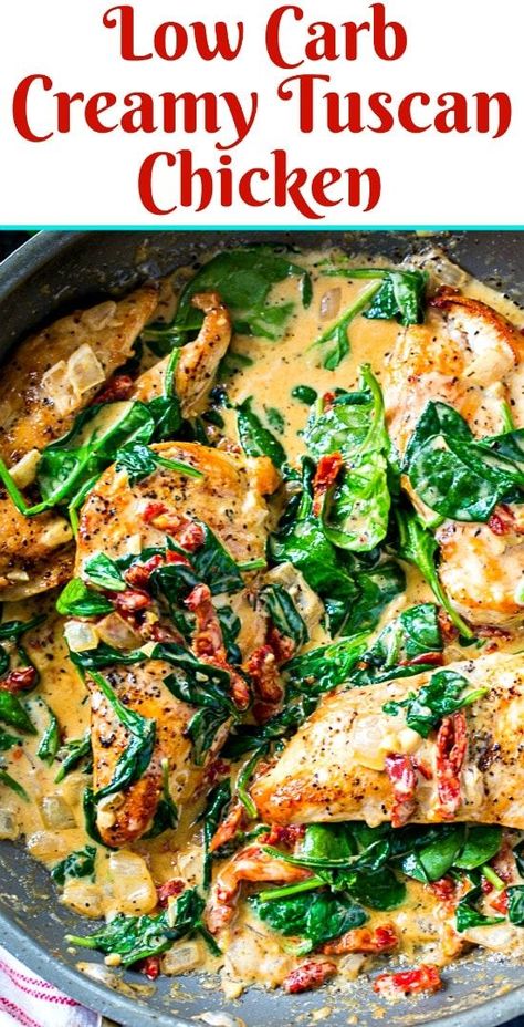 Easy Low Carb Meals that'll be a HUGE hit in your Family - Hike n Dip Creamy Tuscan Chicken, Healthy Low Carb Dinners, Breakfast Low Carb, Low Carb Chicken Recipes, Low Carb Diets, Tuscan Chicken, Keto Brownies, Low Carb Diet Recipes, Healthy Low Carb Recipes