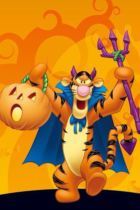 Trick or Treat Tigger Tigger Halloween, Winnie The Pooh Halloween, Tigger Disney, Halloween Wallpaper Backgrounds, Halloween Wallpaper Cute, Winnie The Pooh Pictures, Disneyland Halloween, Halloween Background, Disney Valentines