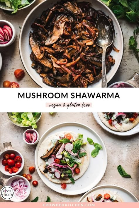 Dairy Free Tzatziki, Mushroom Shawarma, Shawarma Seasoning, Vegan Tzatziki, Plant Based Recipes Dinner, Shawarma Recipe, Vegan Dinner Recipes Easy, Easy Sheet Pan Dinners, Sheet Pan Dinners Recipes