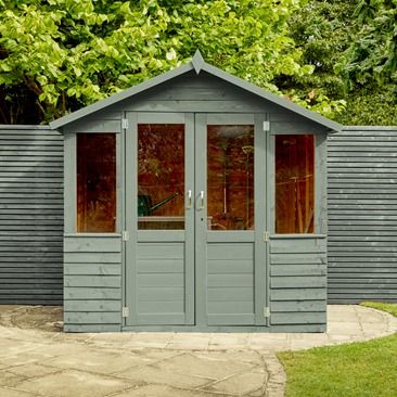 Shed colour ideas and inspiration | Ronseal Sage Green Shed, Green Sheds Painted, Garden Shed Colours, Garden Shed Exterior Ideas, Shed Paint Colours, Shed Color, Shed Exterior Ideas, Green Shed, Farmhouse Sheds