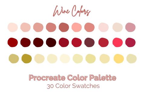 Procreate Color Palette - Wine Colors, Procreate Color Swatch, iPad Art Wine Colour Palette, Wine Color Palette, Wine Logo Design, Branding Examples, Color Palette For Procreate, Color Palette Procreate, Procreate Color Palette, Hex Color, Wine Logo