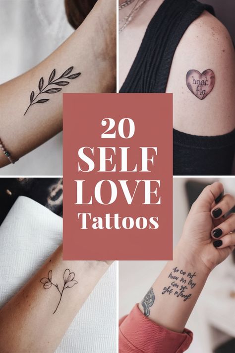 20 self-love tattoo designs, featuring heart, floral, and motivational text tattoos on different parts of the body. Heal Yourself Tattoo, Divorce Tattoo Ideas For Women, Speak Your Truth Tattoo, Tattoo Ideas Resilience, Tattoos That Mean Healing, Tattoos For Growth And Strength, Inner Peace Tattoos For Women, Tattoo After Divorce, Tattoo For Strength Women