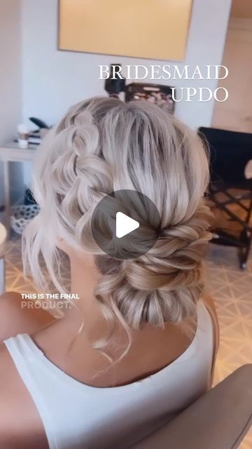 Front Views Of Updos, Side Braid Low Bun Wedding Hair, Updo With Extensions Wedding, Mom Hair Styles For Wedding, Sock Bun Wedding Hair, Up Do For Wedding Bridesmaid, Braided Updo Tutorial Videos, Diy Bridesmaid Updo, How To Do A Fancy Bun