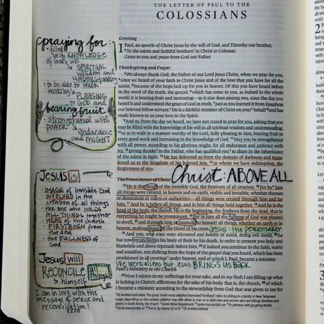 Book Of Colossians, Bible Journal Notebooks, Faith Journaling, Bible Doodling, Bible Journal Notes, Colossians 1, Inspire Bible Journaling, Journaling Bible, Faith Art