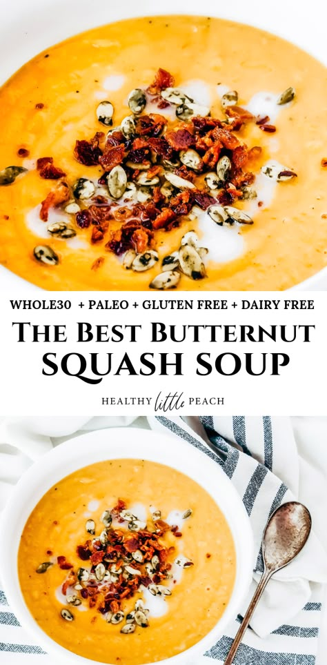 Paleo Butternut Squash Soup, Whole 30 Soup, Best Butternut Squash Soup, Paleo Soup, Butternut Squash Recipes Soup, Squash Soup Recipe, Roasted Butternut Squash Soup, Diner Recept, Low Carb Soup