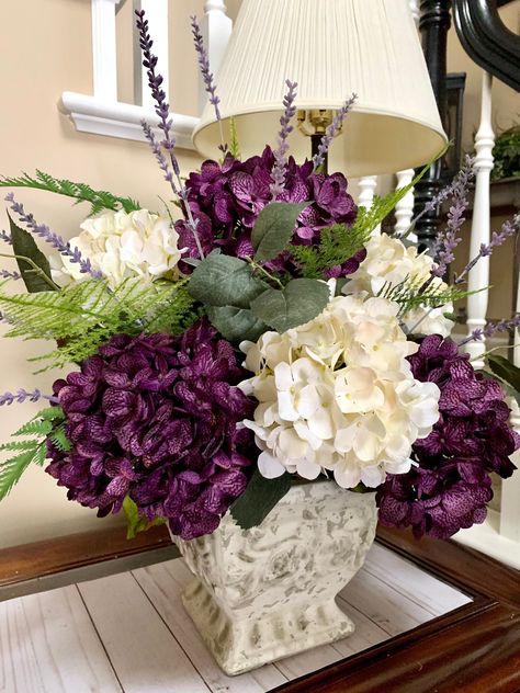 Centerpiece Purple, Fake Flower Arrangements, Elegant Centerpiece, Spring Flower Arrangements, Large Flower Arrangements, Hydrangea Arrangements, Silk Arrangements, Artificial Floral Arrangements, Church Flower Arrangements