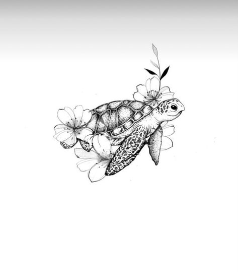 Simple Tattoos Turtle, Sea Turtle Sunflower Tattoo, Plumeria Turtle Tattoo, Sunflower Turtle Tattoo, Hibiscus And Turtle Tattoo, Turtle Ocean Tattoo, Big Turtle Tattoo, Turtle Rib Tattoo, Sea Turtle With Flowers Tattoo