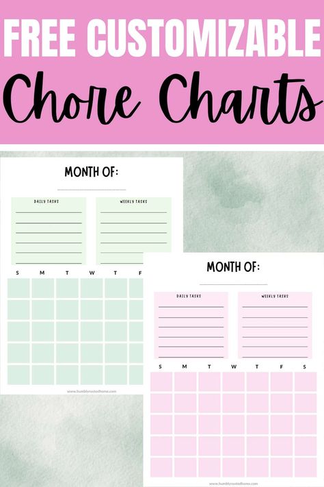 charts that have section for daily and weekly tasks at the top with a full undated monthly calendar at the bottom Monthly Chore Chart Printables, Monthly Chore Chart, Picture Chore Chart Printable Free, Editable Chore Chart Free, Chore Chart Svg, Blank Chore Chart Printables, Chore Calendar, Weekly Chore List, Blank Chore Chart