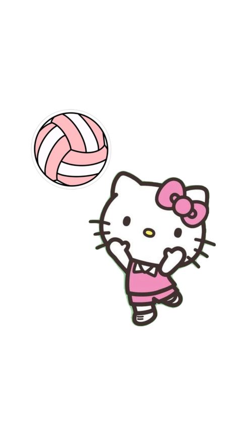 Volleyball Drawing, Pink Hello Kitty Wallpaper Iphone, Volleyball Wallpaper, Playing Volleyball, Pink Wallpaper Hello Kitty, Walpaper Hello Kitty, Ball Drawing, Hello Kitty Rooms, Hello Kitty Crafts