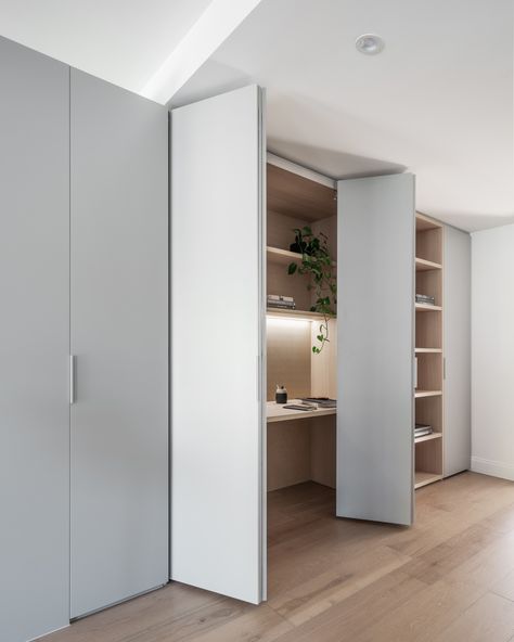 Gallery of Carlton Apartment / Tom Eckersley Architects - 13 Study In Cupboard, Tom Eckersley, Hidden Desk, Home Office Closet, Closet Office, Office Nook, Study Nook, Two Bedroom Apartments, Built In Desk