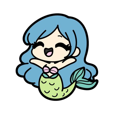 Mermaid Cartoon Drawing, Mermaid Hair Drawing, Mermaid Chibi, Happy Chibi, Chibi Mermaid, Mermaid Cartoon, Cartoon Drawing, Blue Hair, Cartoon Drawings