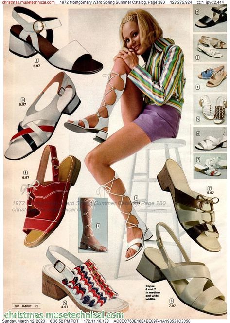 1972 Montgomery Ward Spring Summer Catalog, Page 280 - Catalogs & Wishbooks 1970s Shoes, 60s Shoes, Nostalgic Fashion, 70s Women Fashion, 70s Shoes, 80s Shoes, Historical Shoes, Variety Store, Fashion Decades