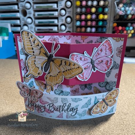 Mini Bendy cards - Susan Legits, Stampin' Up! Demonstrator Bendi Cards, Bendy Cards, Butterfly Brilliance, Butterfly Bouquet, Designer Paper Cards, Folding Cards, Fancy Fold Card Tutorials, Birthday Stamps, Card Folds