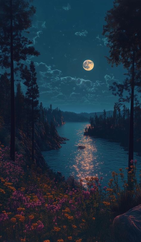 Wallpapers Nature, Sky Art Painting, Dreamy Artwork, Moon Clouds, Night Scenery, Wallpaper Nature Flowers, Edgy Wallpaper, Wallpaper Nature, Art Wallpaper Iphone