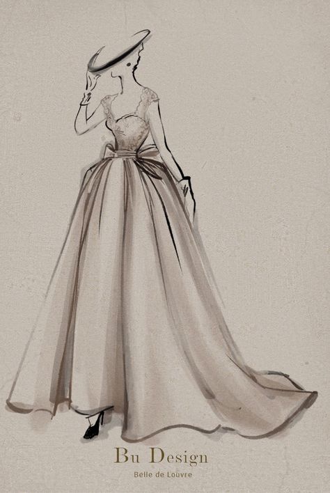 Corset Dress Drawing, Bu Design, 1950s Fashion Illustration, Vintage Fashion Sketches, Fashion Croquis, Fashion Design Classes, Fashion Illustrations Techniques, Fashion Drawing Sketches, Fashion Illustration Vintage