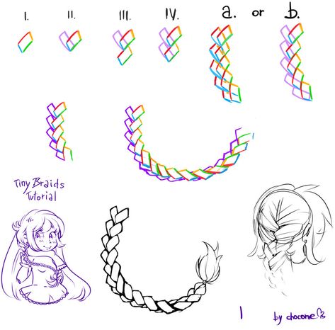 Anime Braided Hair Reference, Anime Hair Reference Braids, Braid Art Tutorial, Fishtail Braid Drawing, French Braid Art Reference, How To Draw Plaits Hair, Anime Braids Drawing, Anime Braided Hair Drawing, Braided Hairstyles Anime