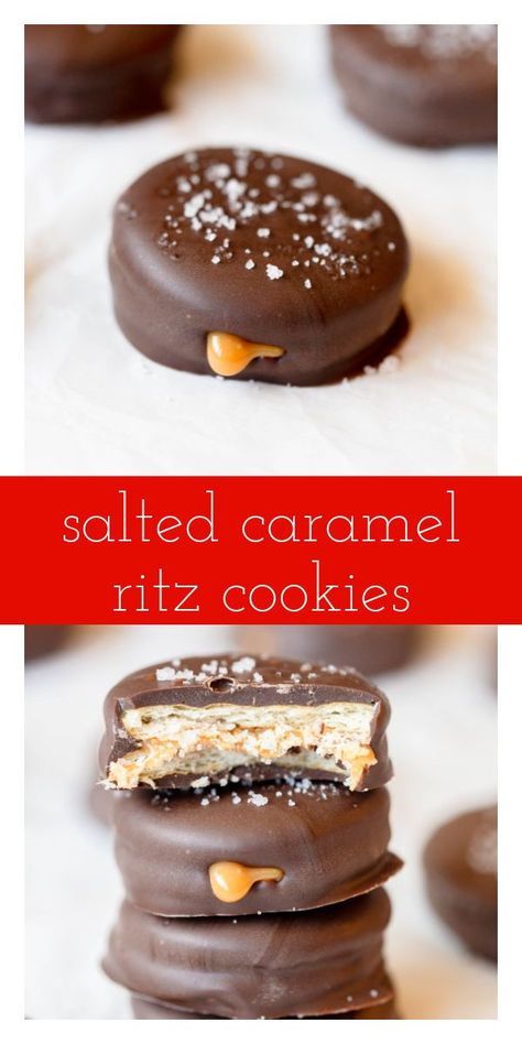 Looking for an easy holiday cookie? Salted Caramel Ritz Cracker Cookies are delicious no-bake cookies that are perfect for your holiday cookie tray! Ritz Cracker Candy, Homemade Ritz Crackers, Ritz Cracker Cookies, Ritz Cracker Dessert, Ritz Cookies, Candy Cane Cookie Recipe, Cracker Dessert, Ritz Cracker Recipes, Easy Holiday Cookies