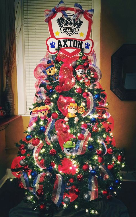 Paw Patrol Christmas Tree Paw Patrol Christmas Tree Ideas, Paw Patrol Christmas Tree, Diy Paw Patrol Decorations, Paw Patrol Navidad, Boys Christmas Tree, Boy Christmas Tree, Themed Trees, Paw Patrol Christmas, Christmas Trees For Kids