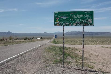 Extraterrestrial Highway. Route 375. People driving on it have reported seeing unidentified flying objects. Air Force planes that take off from the military's nearby top-secret "Area 51" can probably explain those.--Highlights Which Way USA California Travel Road Trips, Online Tickets, I Want To Travel, Nevada, Highway Signs, North America, Trip Advisor, Places Ive Been, Road Trip