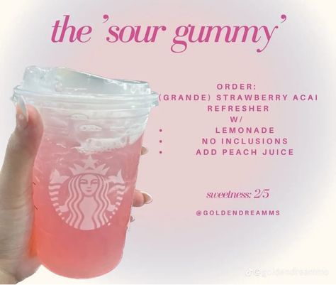 Refreshing Drinks From Starbucks, Kirby Starbucks Drink, Gummy Drink, Custom Starbucks Drinks, Kawa Starbucks, Starbucks Copycat Recipes Drinks, Starbies Drinks, Starbucks Drink Menu, Freetime Activities