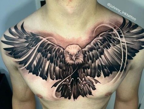 An Eagle Tattoo, Tattoo Chest And Shoulder, Realistic Bird Tattoo, Chest Tattoo Wings, Eagle Chest Tattoo, Full Chest Tattoos, Mexican Eagle, Tier Tattoo, Small Chest Tattoos