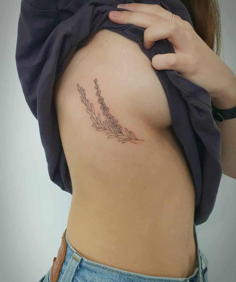 Lavender Tattoo Design, Lavender Tattoos, Flower Tattoo On Ribs, Tattoo Guide, Think Tattoo, Leaf Tattoo, Lavender Tattoo, Western Tattoos, Plant Tattoo