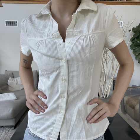 Brandy Melville white button up shirt. Never been... - Depop White Button Up Outfit, Button Up Outfit, White Button Up Shirt, Slay Outfits, Brandy Melville Shorts, Outfit 90s, Design Clothes, White Button Up, Fashion Design Clothes