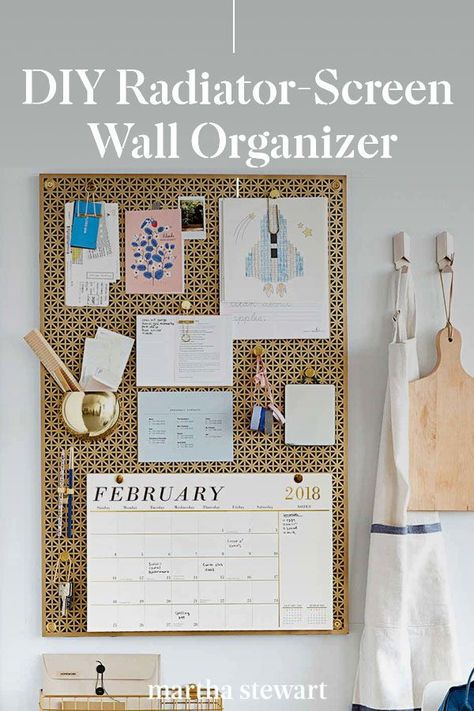 Upgrade your home office bulletin board or hanging cork board with a stylish radiator-screen organizer. Follow our easy tutorial for this pretty home office decor idea along with other work from home ideas to decorate your space. #marthastewart #diydecor #diyprojects #diyideas #hobby Diy Mail Organizer, Pin Board Ideas, Radiator Screen, Office Bulletin Boards, Diy Mail, Mail Organizer Wall, Kitchen Hacks Organization, Command Center, Mail Organizer