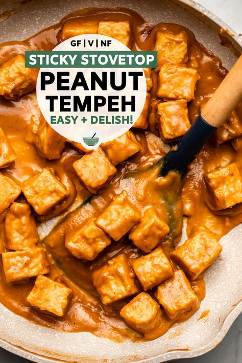 This 6-Ingredient Stovetop Peanut Tempeh is saucy, creamy, and easy! Serve this 15 minute fuss-free recipe with asian-style bowls or noodles. Vegan, Gluten-Free, and high in protein. Peanut Tempeh, Vegan Protein Sources, Tempeh Recipes, Chili Recipe Easy, Entree Recipes, Tofu Recipes, Tempeh, Vegan Dinner Recipes, Vegan Eating