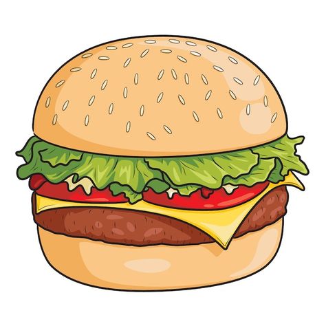 Burger Drawing, Mcdonalds Birthday Party, Burger Images, Burger Cartoon, Food Cartoon, Food Clipart, Food Clips, Cute Food Drawings, Unhealthy Food