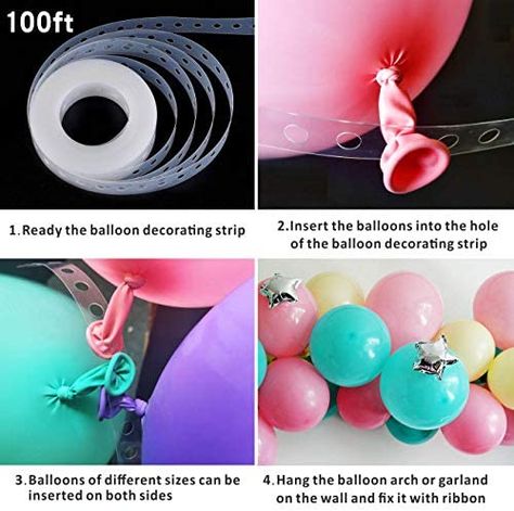 Amazon.com: Heboland Balloon Strip Tape 100Ft Long to Make Arch Garland for Birthday Wedding Baby Shower Party Decorations : Home & Kitchen Balloon Arch Diy, How To Make Balloon, Balloon Garland Diy, Diy Balloon Decorations, Birthday Balloon Decorations, Diy Birthday Decorations, Decoration Birthday, Balloon Columns, Balloon Diy