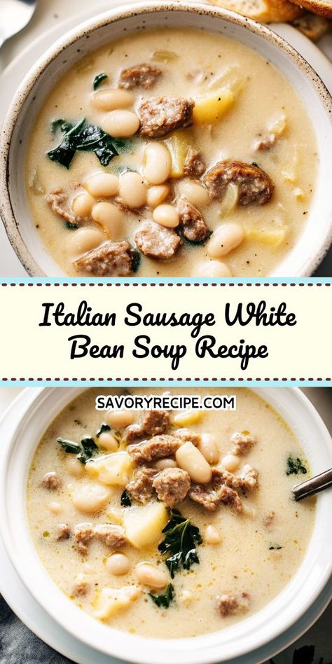 Indulge in a comforting Italian Sausage White Bean Soup that’s bursting with flavor! This nourishing soup features zesty sausage and protein-packed white beans, making it a perfect choice for a hearty meal. Ideal for lunch or dinner, it’s an easy recipe that will quickly become a family favorite. Italian Sausage White Bean Soup, Sausage White Bean Soup, Sausage White Bean, Southern Fried Pork Chops, Creamy White Beans, Sausage Soup Recipes, White Bean Soup Recipes, Italian Sausage Soup, Bean Soup Recipe