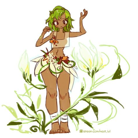 Sadida Flower Poses Drawing, Plant Hair Drawing, Nature Oc Art, Flower Person Drawing, Plant Character Design, Wakfu Amalia, Flower Oc, Nature Oc, Plant Oc