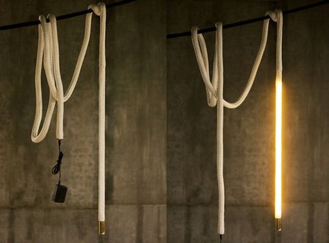 Luke Lamp Co.’s Center Pendant Rope Lights Give Energy Efficient LEDs an Elegant New Form Stag Ideas, Rope Light Fixture, Rope Lighting, Arch Light, Rope Lamp, Rope Pendant Light, Chemistry Lab, Nightclub Design, Pasta Bar