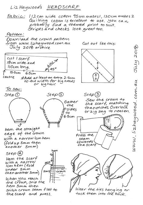 Free pattern: headscarf - The Craft of Clothes Kerchief Pattern Sewing, Headcovering Sewing Pattern, Headwrap Pattern, Headcovering Pattern Free, Headscarf Pattern, Headcovering Pattern, Tichel Pattern, Kerchief Pattern, Scarf Sewing Pattern