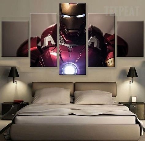 5 panels Ironman Canvas Art Ironman Marvel Poster Piece Home Decor Work Wall Print Iron Man Bedroom, Marvel Bedroom Decor, Marvel Bedroom, Avengers Room, Man Bedroom, Marvel Room, Iron Man Movie, Wallpaper Bedroom, My New Room