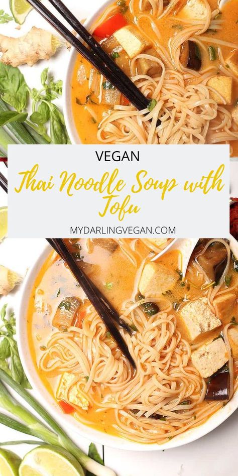 Vegan Tofu Noodle Soup, Plant Based Thai Recipes, Soup With Tofu Recipes, Vegan Soup With Tofu, Tofu Soup Recipes Healthy, Thai Tofu Soup, Tofu Soup Recipes, Tofu And Eggplant, Tofu Noodle Soup