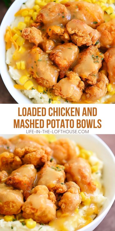 Mashed Potato Bowls, Potato Bowls, Chicken Mashed Potatoes, Potato Dinner, Cube Steak, Dinner Recipes For Family, Comfort Food Recipes Dinners, Mashed Potato, Chicken Dishes Recipes