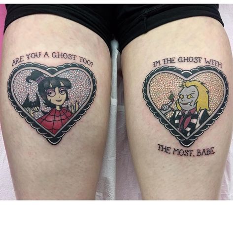 Small Tattoo Ideas Spooky, Matching Horror Tattoos Couples, Halloween Sleeve, Beetlejuice Tattoo, 27 Tattoo, Tim Burton Tattoo, Illusion Tattoos, Optical Illusion Tattoos, Bestie Tattoo