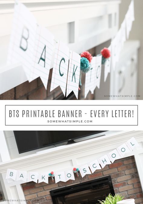 This darling School-Themed Banner printable is one of our favorites! All 26 letters of the alphabet are included, so you can spell out anything! Simply print out only the letters you need! #party #decorations #partydecor #banner #freeprintable #freedownload #anyoccasion #alphabet #simple #backtoschool #school Back To School Prints Free Printables, Back To School Garland Diy, Pencil Banner Printable, First Day Of School Banner Printable, Back To School Diy Decorations, Back To School Banner Free Printable, Back To School Breakfast Decorations, Back To School Diy Crafts, Diy Back To School Decorations