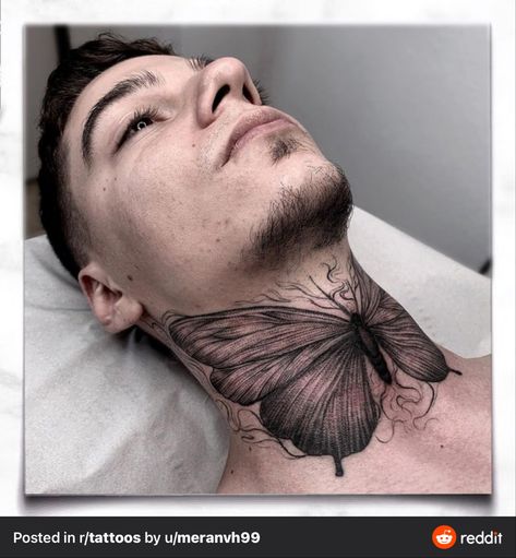 Big Butterfly Tattoo, Butterfly Neck Tattoo, Throat Tattoo, Prison Tattoos, Big Butterfly, Butterfly Tattoos, R Tattoo, Butterfly Tattoo Designs, Alicante Spain