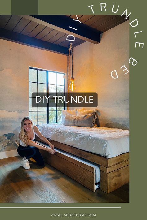 Let me walk you through how I made this DIY trundle bed so you can build one for your space! Trundle Bed Diy, Ikea Trundle, Diy Trundle Bed, Trundle Beds Diy, Diy Trundle, Trundle Bed Plans, Queen Trundle Bed, Angela Rose Home, Diy Boy Bedroom