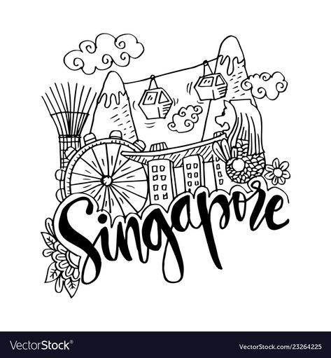 Singapore Tattoo, Travel Doodles, Singapore Art, Travel Journal Scrapbook, Singapore Travel, Travel Scrapbook, Travel Journal, Png Images, Travel Blog