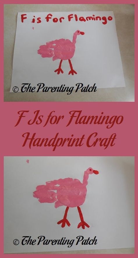 F Is for Flamingo Handprint Craft F Projects For Preschool, F Letter Craft Preschool, Letter A Art For Toddlers Craft Ideas, Letter F Handprint, Letter F Crafts For Preschool, Preschool Letter F Activities, Letter F Activities For Toddlers, F Is For Craft, F Is For