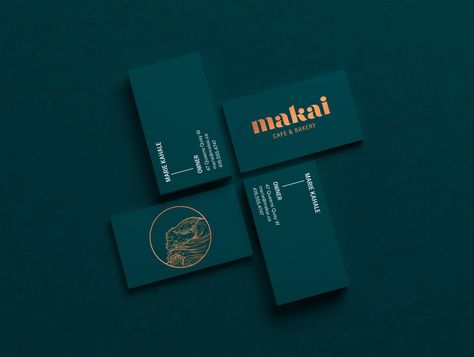 Makai Café & Bakery Business Card - World's No.1 Business Card Directory Boutique Patisserie, Business Card Gallery, Food Business Card, Hawaiian Names, Restaurant Business Cards, Bakery Business Cards, Wave Illustration, Restaurant Business, Business Card Design Inspiration