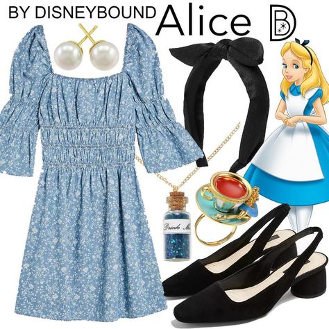 Alice In Wonderland Disneybound, Disneybounding Ideas, Alice In Wonderland Outfit, Disney Bound Outfits Casual, Inspirational Outfits, Alice In Wonderland Dress, Disney Themed Outfits, Outfit Polyvore, Alice In Wonderland Costume